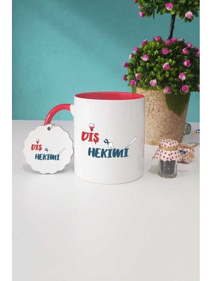 Hedizu Diş Hekimi Kırmızı Kupa Bardak Anahtarlık