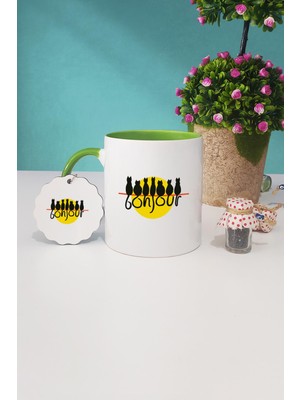 Hedizu Bonjour Kedi Yeşil Kupa Bardak Anahtarlık