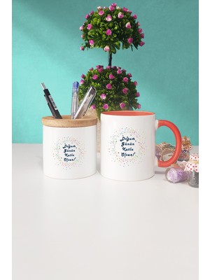 Hedizu Doğum Günü Hediyesi Turuncu Kupa Bardak Kalemlik