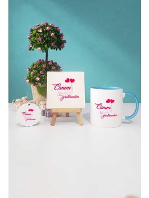 Hedizu Öğretmene Hediye Mavi Kupa Bardak Dekoratif Taş Anahtarlık