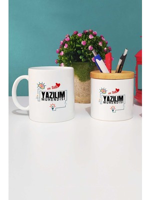 Hedizu En Tatlı Yazılım Mühendisi Kupa Bardak Beyaz ve Kalemlik