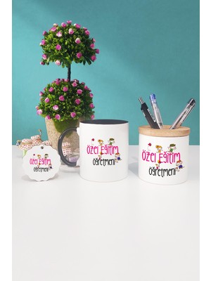 Hedizu Özel Eğitim Öğretmeni Hediye Siyah Kupa Bardak Kalemlik Anahtarlık