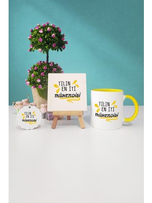 Hedizu Yılın En Iyi Mühendisi Mühendise Hediye Sarı Kupa Bardak Dekoratif Taş Anahtarlık