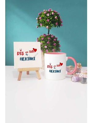 Hedizu En Tatlı Diş Hekimi Pembe Kupa Bardak Dekoratif Taş