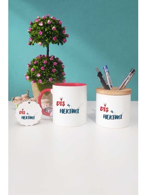 Hedizu Diş Hekimi Kırmızı Kupa Bardak Kalemlik Anahtarlık