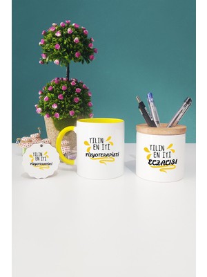 Hedizu Yılın En Iyi Fizyoterapisti Fizyoterapiste Hediye Sarı Kupa Bardak Kalemlik Anahtarlık