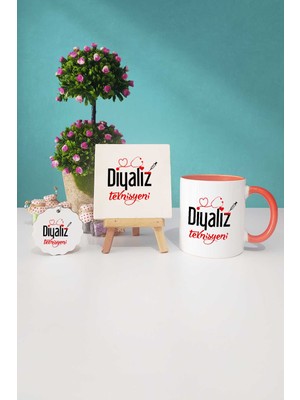 Hedizu Diyaliz Teknisyeni Turuncu Kupa Bardak Dekoratif Taş Anahtarlık