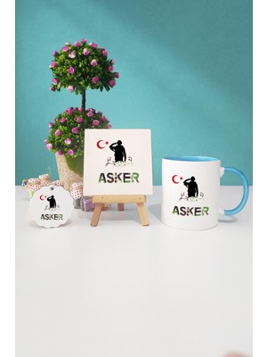 Hedizu Asker Mavi Kupa Bardak Dekoratif Taş Anahtarlık