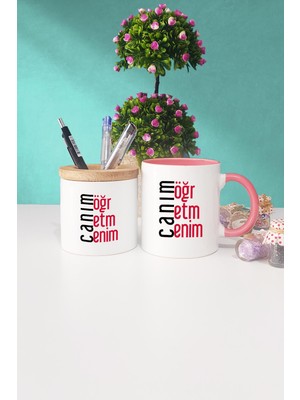 Hedizu Öğretmene Hediye Canım Öğretmenim Pembe Kupa Bardak Kalemlik