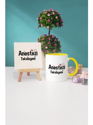 Hedizu Anestezi Teknisyeni Hediye Sarı Kupa Bardak Dekoratif Taş