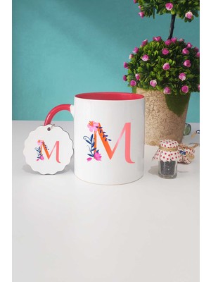 Hedizu Özel Tasarım M Harfli Kırmızı Kupa Bardak Anahtarlık