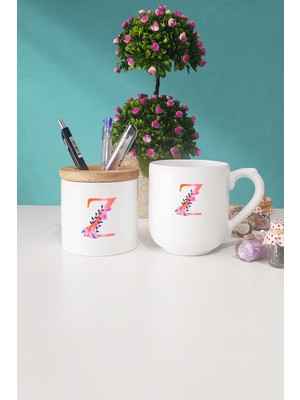 Hedizu Özel Tasarım Z Harfli Oval Kupa Bardak Kalemlik