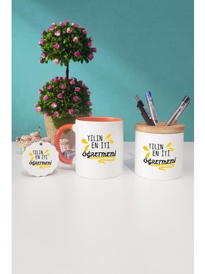 Hedizu Yılın En Iyi Öğretmeni Öğretmene Hediye Turuncu Kupa Bardak Kalemlik Anahtarlık