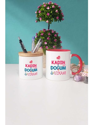 Hedizu Kadın Doğum Uzmanı Hediye Kırmızı Kupa Bardak Kalemlik