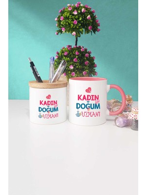 Hedizu Kadın Doğum Uzmanı Hediye Pembe Kupa Bardak Kalemlik
