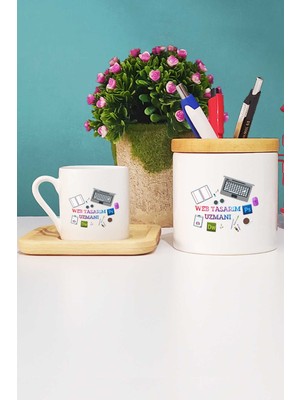 Hedizu Web Tasarım Uzmanı Hediye Türk Kahvesi Fincanı Ahşap Altlıklı ve Kalemlik