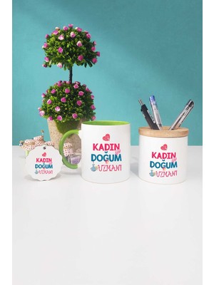 Hedizu Kadın Doğum Uzmanı Hediye Yeşil Kupa Bardak Kalemlik Anahtarlık