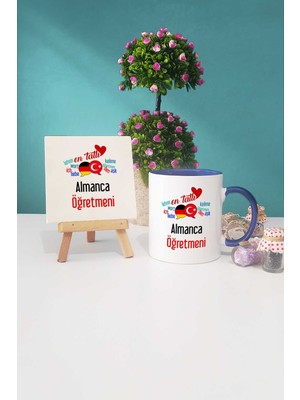 Hedizu En Tatlı Almanca Öğretmeni Lacivert Kupa Bardak Dekoratif Taş