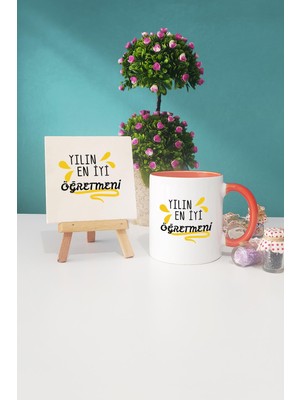 Hedizu Yılın En Iyi Öğretmeni Öğretmene Hediye Turuncu Kupa Bardak Dekoratif Taş