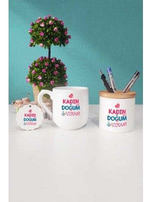 Hedizu Kadın Doğum Uzmanı Hediye Oval Kupa Bardak Kalemlik Anahtarlık