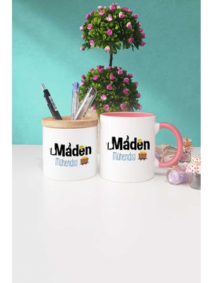 Hedizu Maden Mühendisi Hediye Pembe Kupa Bardak Kalemlik