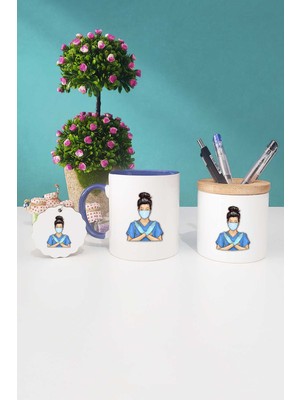 Hedizu Kadın Doktor Lacivert Kupa Bardak Kalemlik Anahtarlık