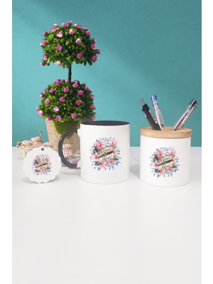 Hedizu Anneler Günü Hediyesi Anneye Hediye Siyah Kupa Bardak Kalemlik Anahtarlık