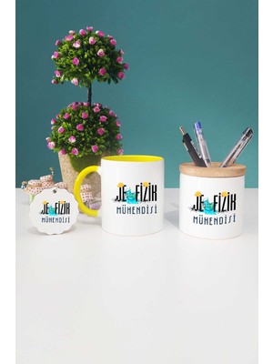 Hedizu Jeofizik Mühendisi Hediye Sarı Kupa Bardak Kalemlik Anahtarlık