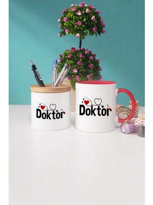 Hedizu Doktora Hediye Kırmızı Kupa Bardak Kalemlik