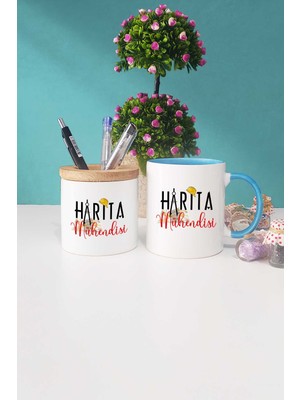 Hedizu Harita Mühendisi Hediye Mavi Kupa Bardak Kalemlik