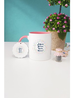 Hedizu Doğum Günü Hediyesi Pembe Kupa Bardak Anahtarlık