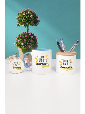 Hedizu Yılın En Iyi Doktoru Doktora Hediye Mavi Kupa Bardak Kalemlik Anahtarlık