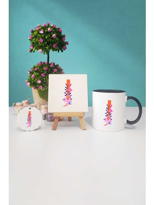 Hedizu Özel Tasarım J Harfli Siyah Kupa Bardak Dekoratif Taş Anahtarlık