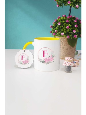 Hedizu Çiçekli F Harfli Sarı Kupa Bardak Anahtarlık
