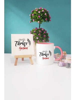 Hedizu Türkçe Öğretmeni Hediye Pembe Kupa Bardak Dekoratif Taş