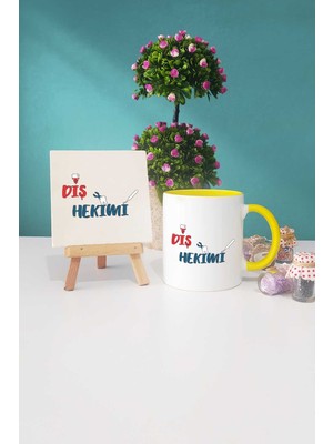 Hedizu Diş Hekimi Sarı Kupa Bardak Dekoratif Taş