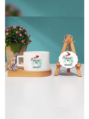 Hedizu En Tatlı Makine Mühendisi Hediye Ahşap Altlıklı Fincan ve Anahtarlık