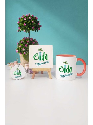 Hedizu Gıda Mühendisi Hediye Turuncu Kupa Bardak Dekoratif Taş Anahtarlık