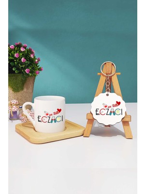 Hedizu En Tatlı Eczacı Türk Kahvesi Fincanı Ahşap Altlıklı ve Anahtarlık