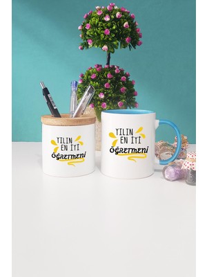 Hedizu Yılın En Iyi Öğretmeni Öğretmene Hediye Mavi Kupa Bardak Kalemlik