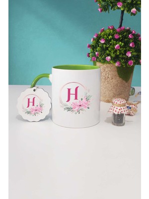 Hedizu Çiçekli H Harfli Yeşil Kupa Bardak Anahtarlık