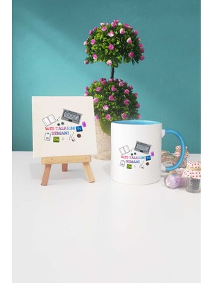 Hedizu Web Tasarım Uzmanı Hediye Mavi Kupa Bardak Dekoratif Taş