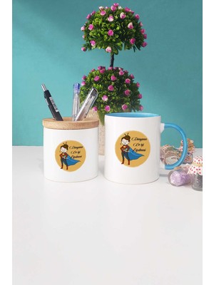 Hedizu Öğretmenler Günü Hediyesi Mavi Kupa Bardak Kalemlik