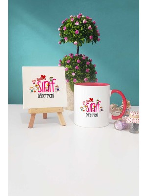 Hedizu En Tatlı Sınıf Öğretmeni Kırmızı Kupa Bardak Dekoratif Taş