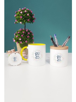 Hedizu Doğum Günü Hediyesi Sarı Kupa Bardak Kalemlik Anahtarlık