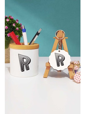 Hedizu Harf Tasarımlı R Harfli Kalemlik ve Anahtarlık