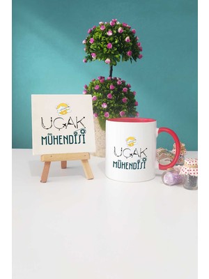 Hedizu Uçak Mühendisi Hediye Kırmızı Kupa Bardak Dekoratif Taş