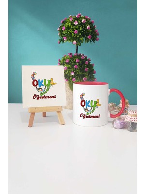 Hedizu Okul Öncesi Öğretmeni Hediye Kırmızı Kupa Bardak Dekoratif Taş