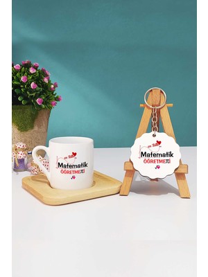 Hedizu En Tatlı Matematik Öğretmeni Türk Kahvesi Fincanı Ahşap Altlıklı ve Anahtarlık