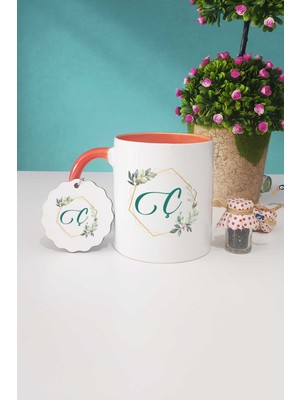 Hedizu Çiçekli Ç Harfli Turuncu Kupa Bardak Anahtarlık